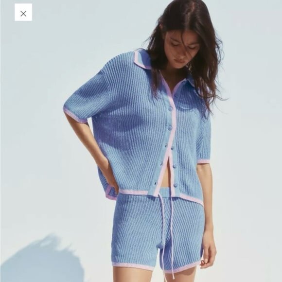NWT Zara Blue & Pink Knit Tie String Shorts - Picture 8 of 8